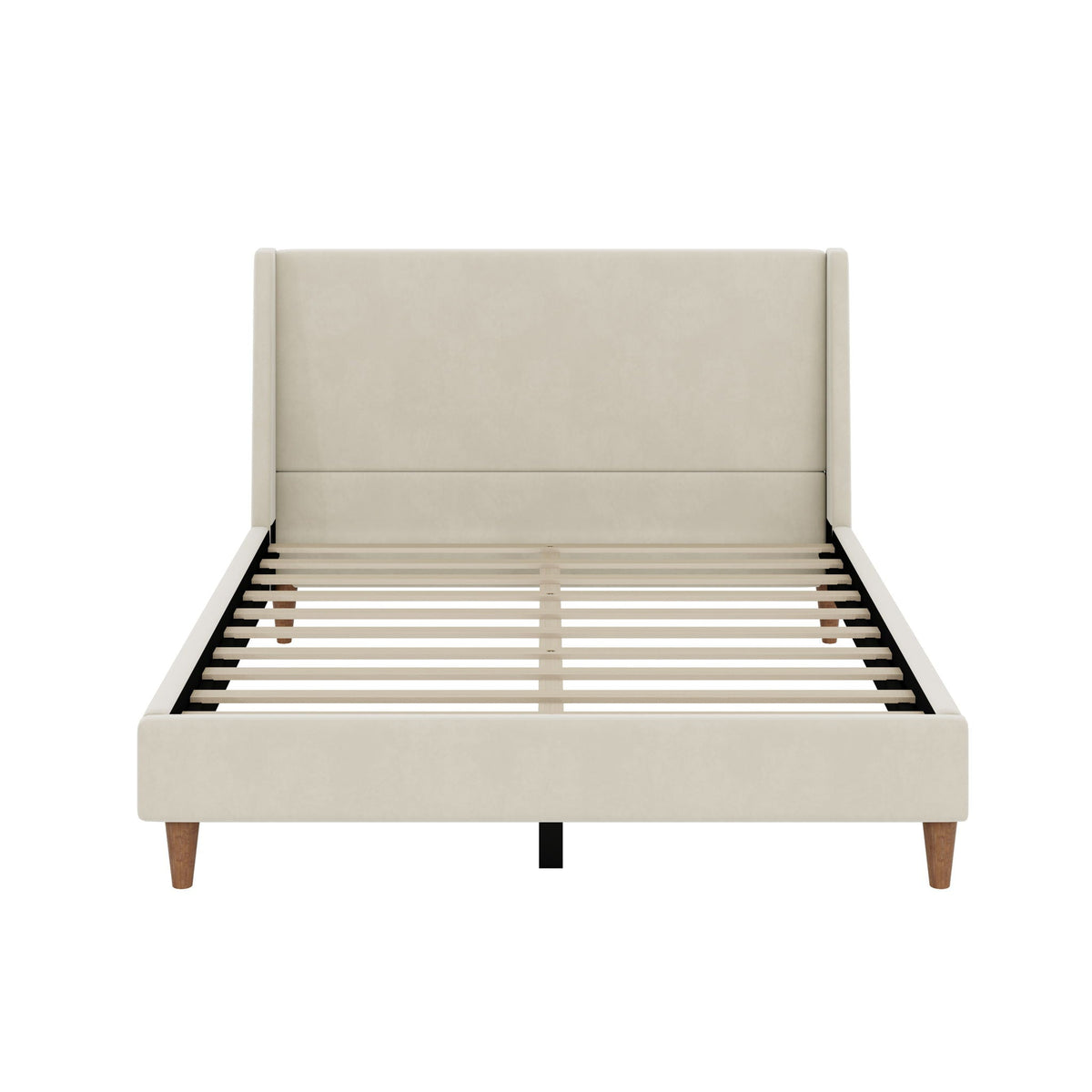 Upholstered Modern Platform Bed With Wingback Headboard in beige faux leather by HouseOfZazla on Tampa Home & Garden Store
