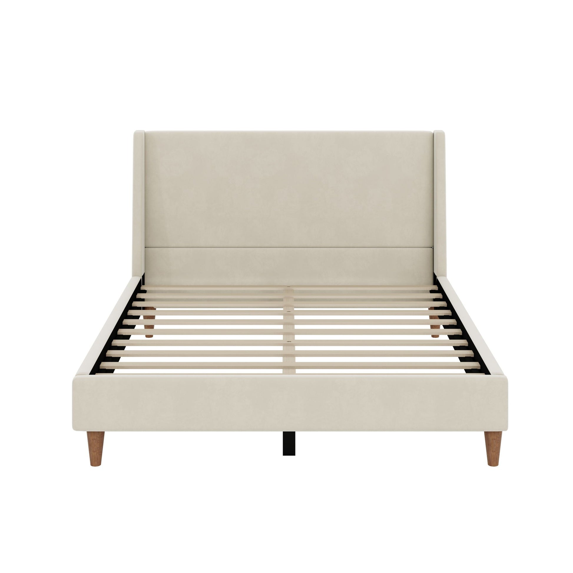 Upholstered Modern Platform Bed With Wingback Headboard in beige faux leather by HouseOfZazla on Tampa Home & Garden Store