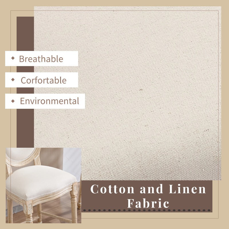French Country 26in Height Bar Chairs set of 2 with cotton and linen fabric upholstery on Tampa Home & Garden Store