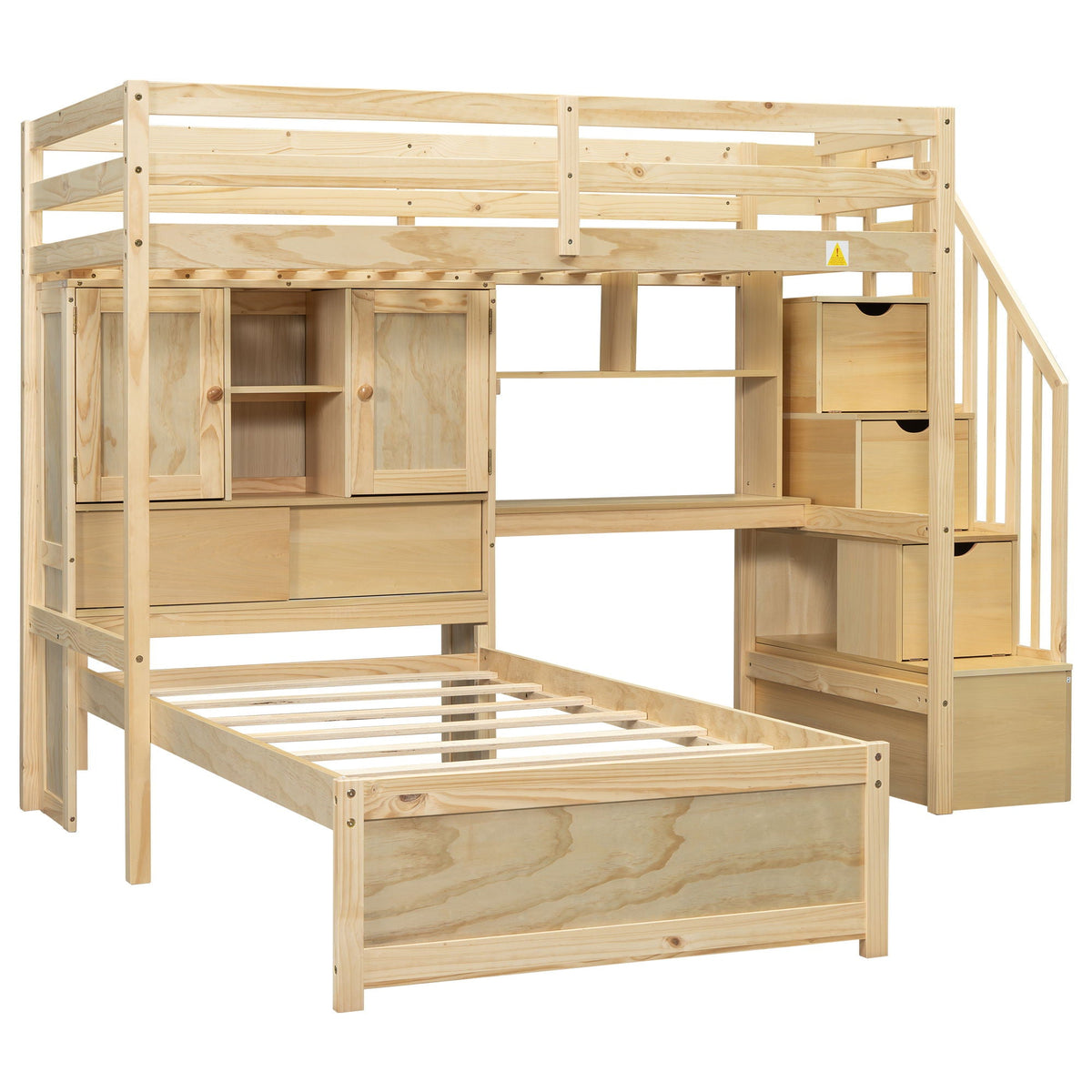 Loft bed with built-in desk and staircase in natural pine with storage by HouseOfZazla on Tampa Home & Garden Store