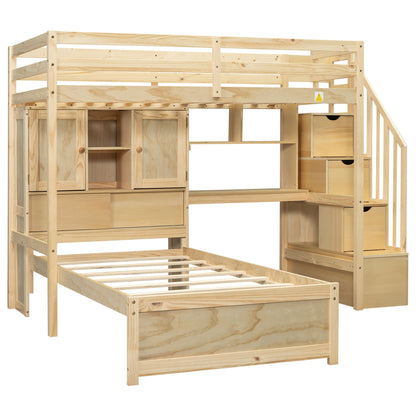 Loft bed with built-in desk and staircase in natural pine with storage by HouseOfZazla on Tampa Home & Garden Store
