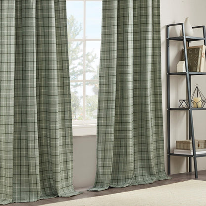 Plaid curtain panel with fleece lining in green, rod pocket and back tab 50x84 on Tampa Home & Garden Store
