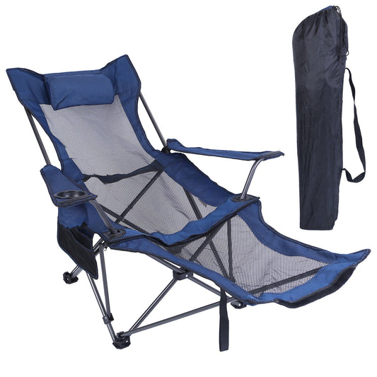 GemGear blue foldable camping chair with cup holder, head pillow, and carry bag on Tampa Home & Garden Store