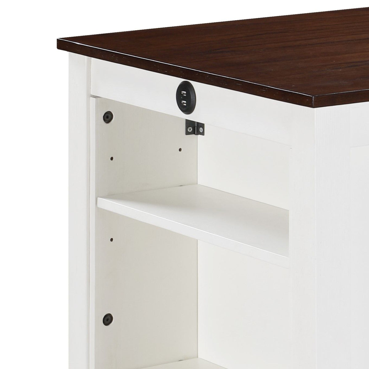 Graham counter height dining table with USB ports, white base, dark wood top and shelf on Tampa Home & Garden Store