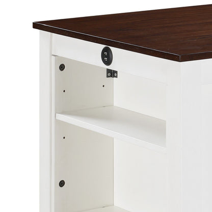 Graham counter height dining table with USB ports, white base, dark wood top and shelf on Tampa Home & Garden Store