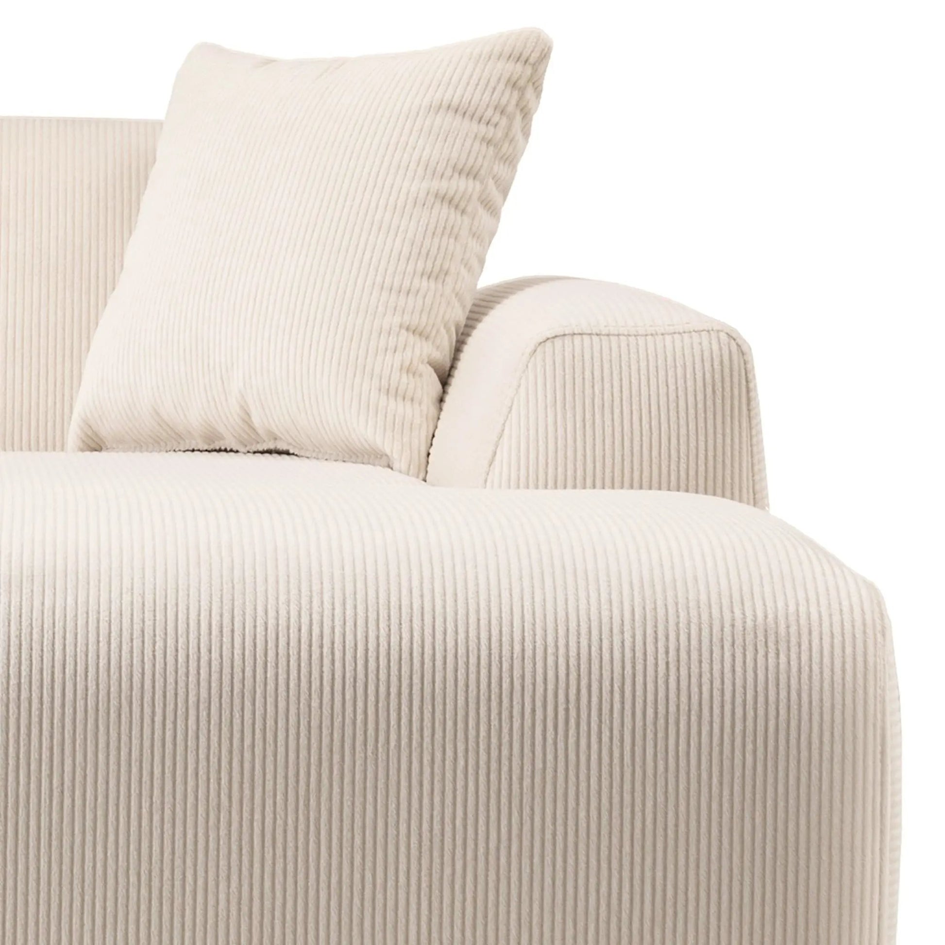 Mar beige corduroy stationary sectional sofa cushions close-up on Tampa Home & Garden Store