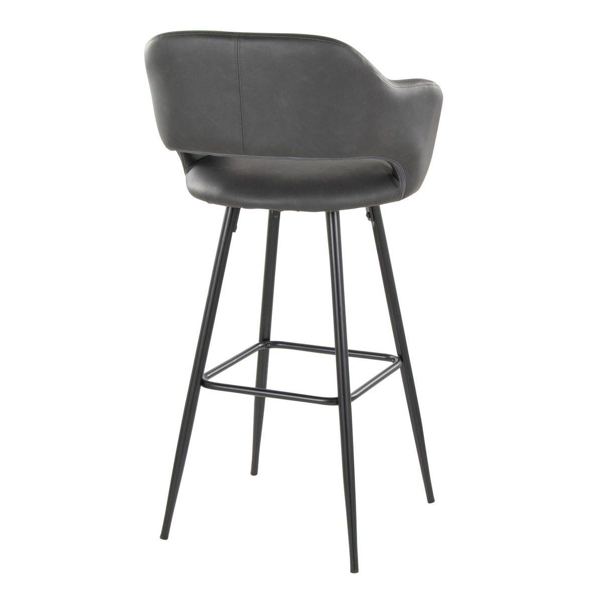 Contemporary fixed-height barstool with footrest, black leatherette seat and metal legs on Tampa Home & Garden Store