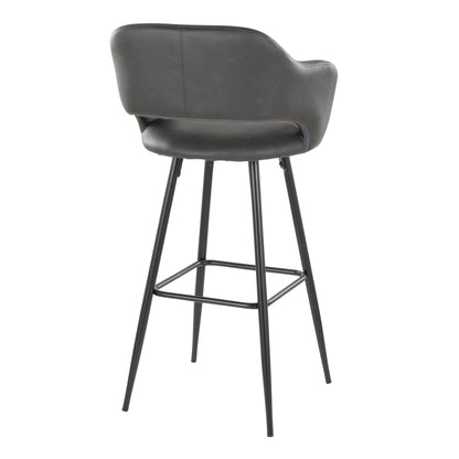 Contemporary fixed-height barstool with footrest, black leatherette seat and metal legs on Tampa Home & Garden Store