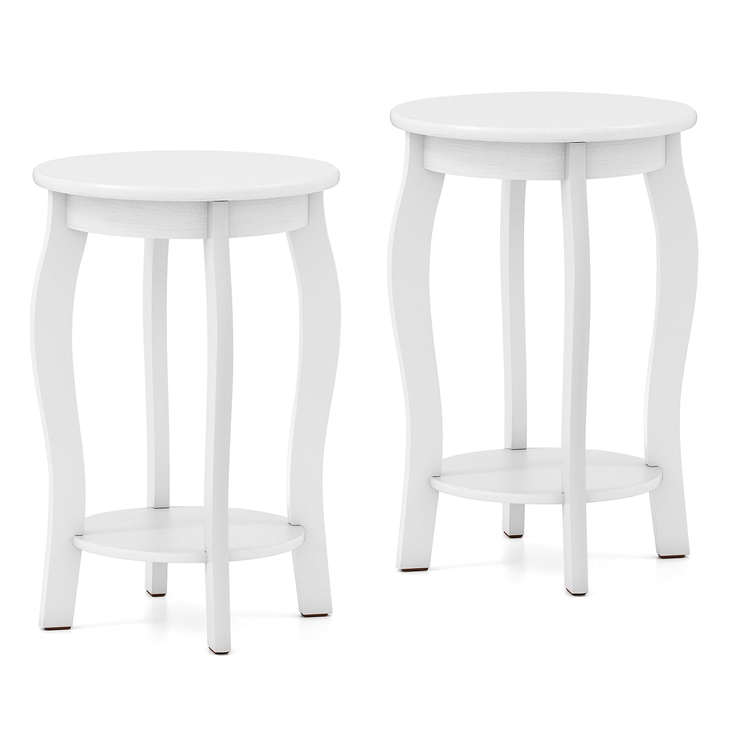 Set of 2 15 Inch 2-Tier Round End Table with Storage Shelf-Walnut