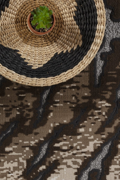 Cowhide Patterned Area Rug, low pile, multi-tone browns with black accents HouseOfZazla on Tampa Home & Garden Store
