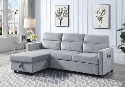 Ruby reversible sleeper sectional with storage chaise and side pocket in light gray on Tampa Home & Garden Store