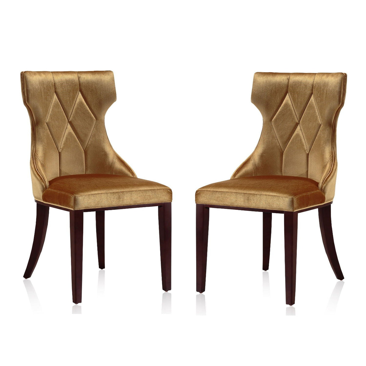 Reine dining chairs set of 2 with gold velvet upholstery and diamond tufted backs on Tampa Home & Garden Store