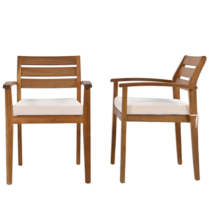 GO Outdoor Wood Dining Set two brown wooden chairs with white cushions on Tampa Home & Garden Store