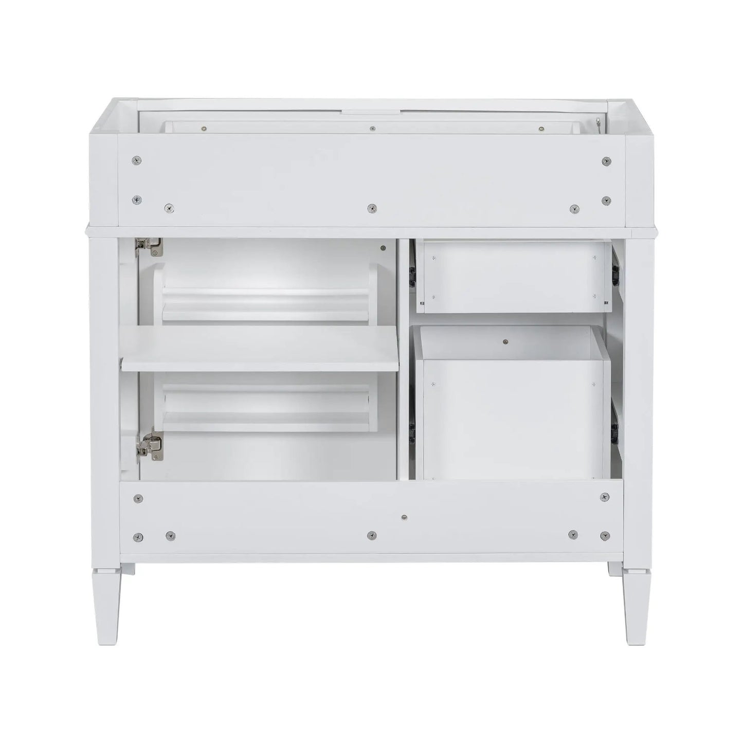 Bathroom vanity base white with 2 drawers and tip-out drawer, interior storage cabinet on Tampa Home & Garden Store