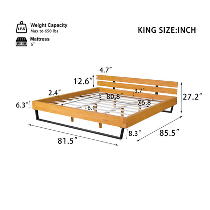 Solid Pine Wood Bed Frame and Black Accents