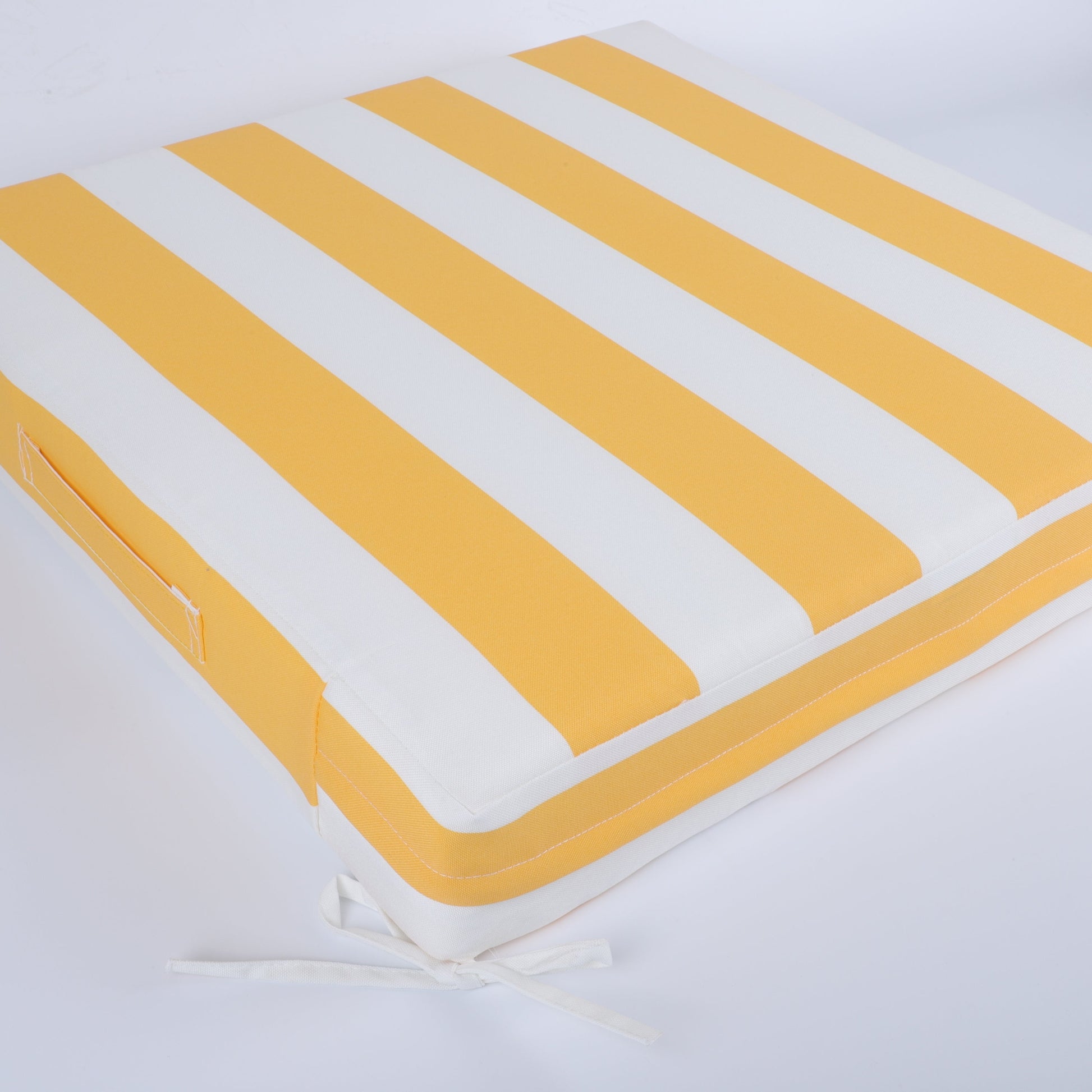 24x24 inch outdoor deep seat cushion set by HouseOfZazla with yellow stripes on white on Tampa Home & Garden Store
