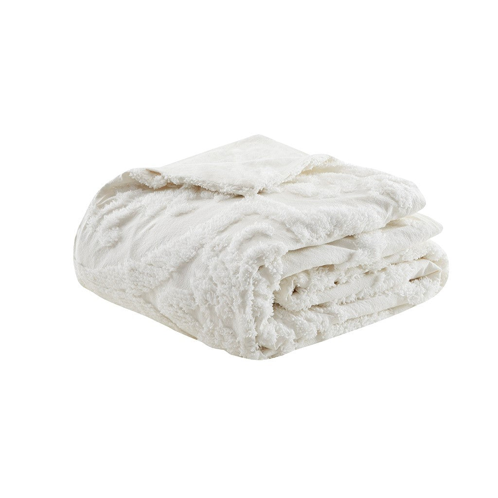 Duvet Cover Set 3-Piece King/Cal King off-white tufted cotton chenille damask HouseOfZazla on Tampa Home & Garden Store