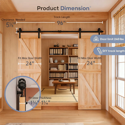 8 ft double sliding barn door track and handle kit in black metal by HouseOfZazla for two doors on Tampa Home & Garden Store