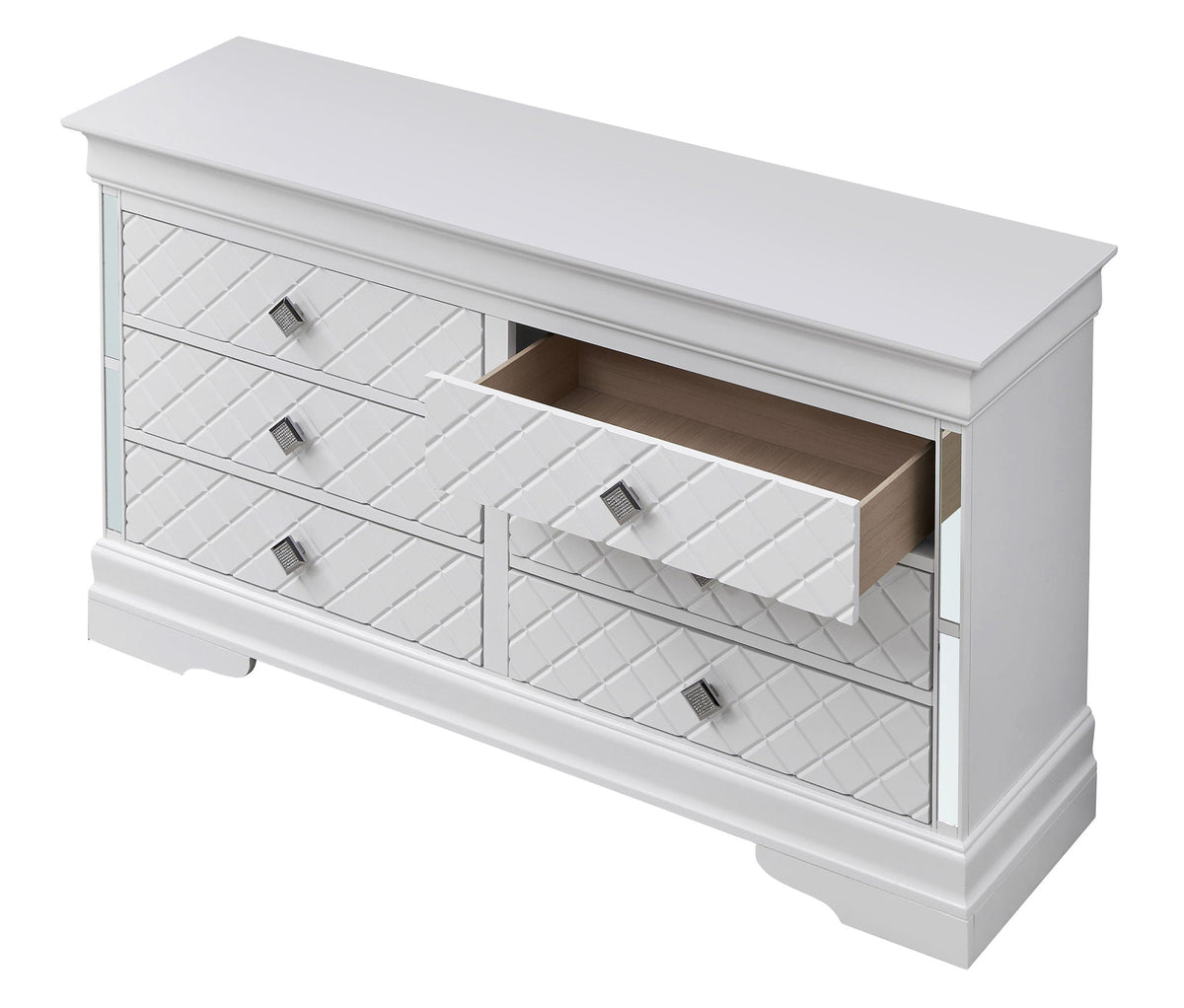 Verona Silver Champagne Dresser with embossed X design, white finish HouseOfZazla on Tampa Home & Garden Store