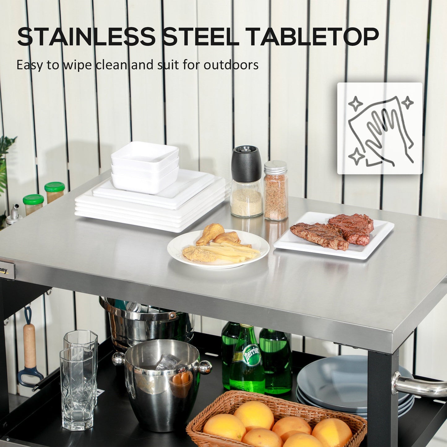Outsunny three-shelf outdoor grill cart with stainless steel tabletop on Tampa Home & Garden Store