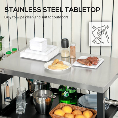 Outsunny three-shelf outdoor grill cart with stainless steel tabletop on Tampa Home & Garden Store