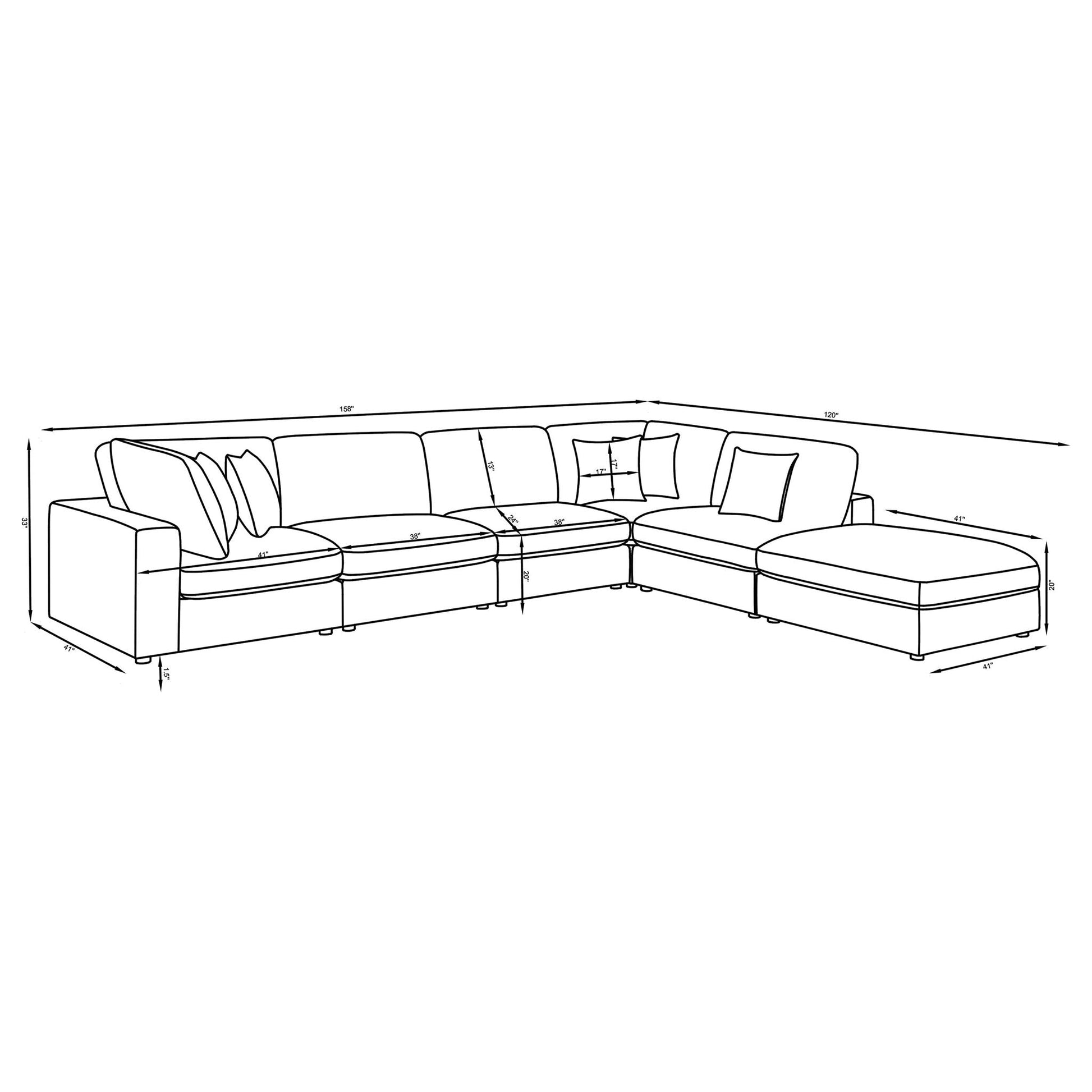 Rhette upholstered sectional, 2-piece living room set by HouseOfZazla, 158in x 120in diagram on Tampa Home & Garden Store