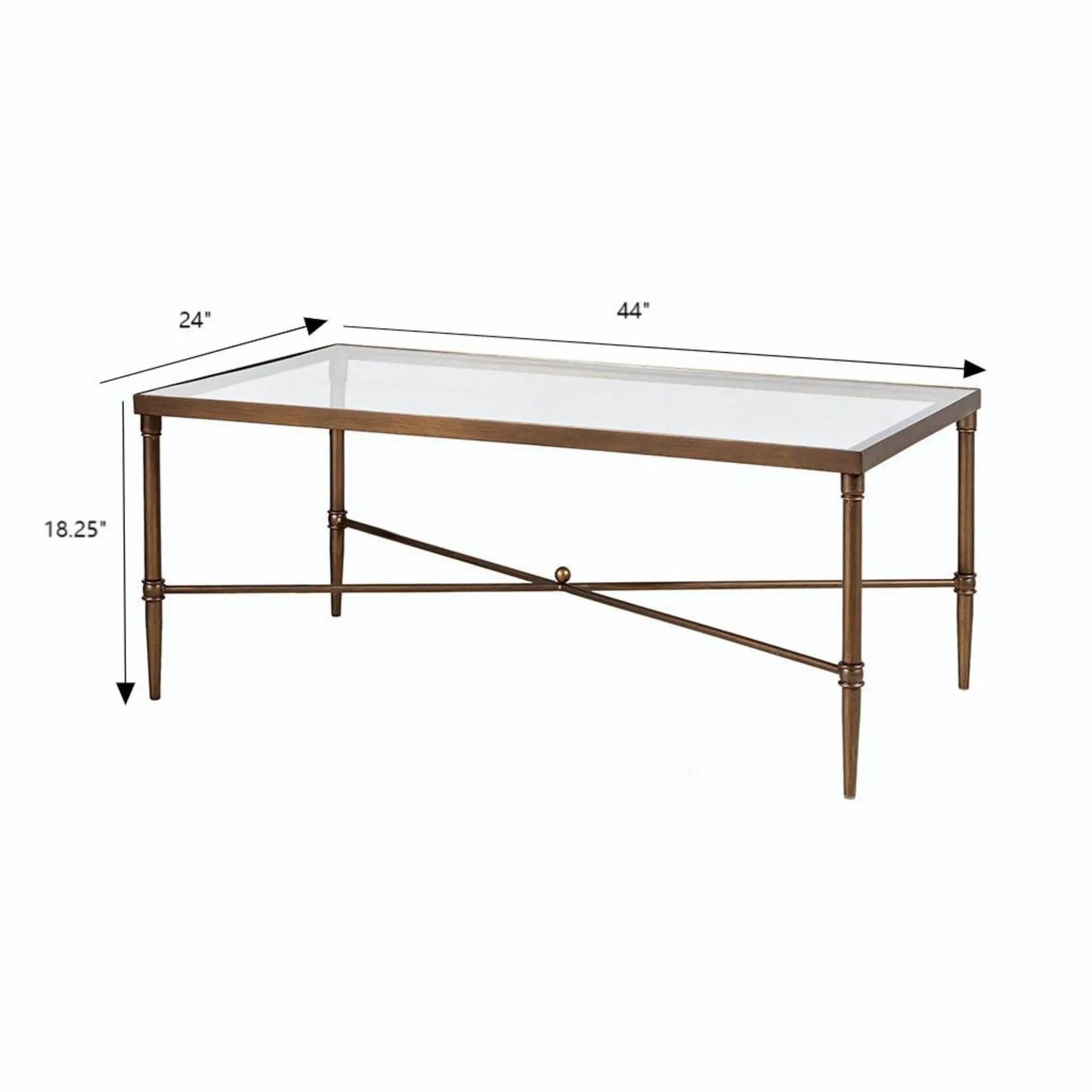 Bronze Metal Coffee Table with Tempered Glass Top