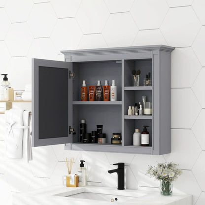 Wall Mounted Cabinet With Mirror and Open Shelves