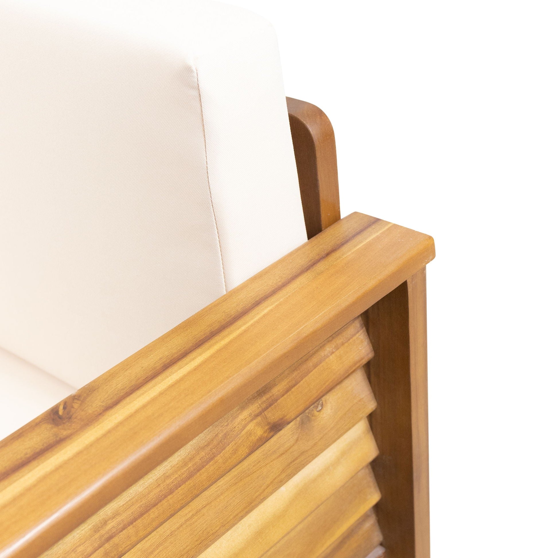 Slat Design Club Chair with Cushions beige upholstery wood arms outdoor chair HouseOfZazla on Tampa Home & Garden Store