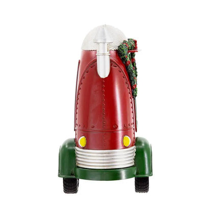 Christmas resin camper with Mr & Mrs Santa, red body, white dome, green base and wheels on Tampa Home & Garden Store