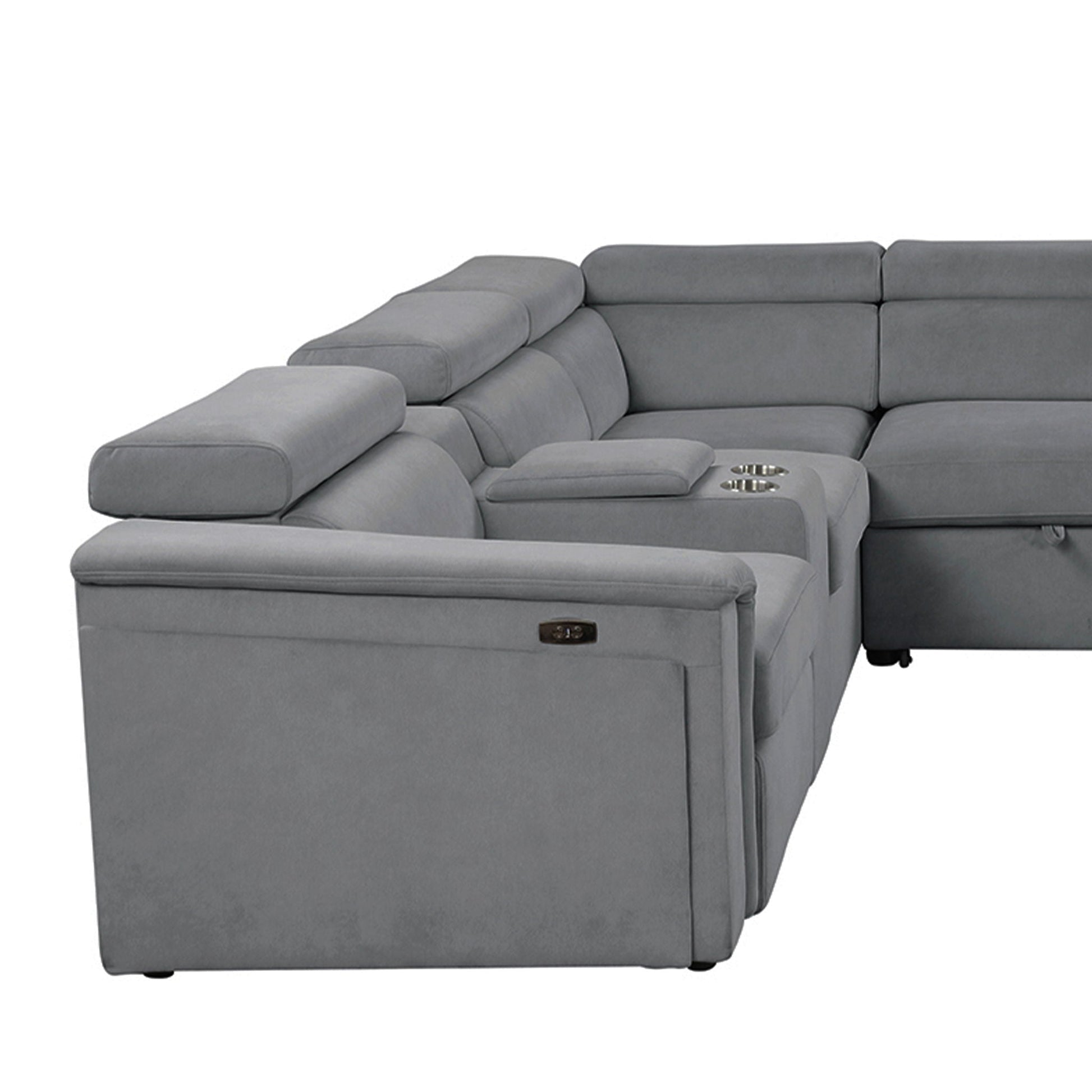 Harvey Power Recliner Sleeper Sectional by HouseOfZazla in gray fabric with built-in cupholders on Tampa Home & Garden Store