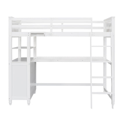 Space Saving Loft Bed with Desk and Drawers
