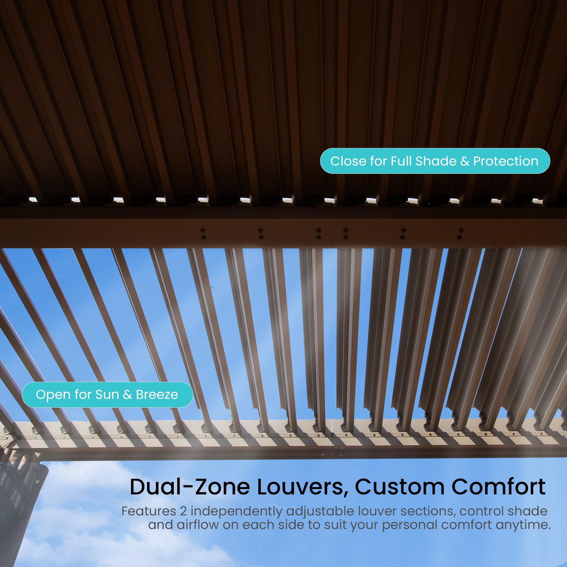 10x10 ft brown outdoor louvered pergola with adjustable louvers by HouseOfZazla on Tampa Home & Garden Store