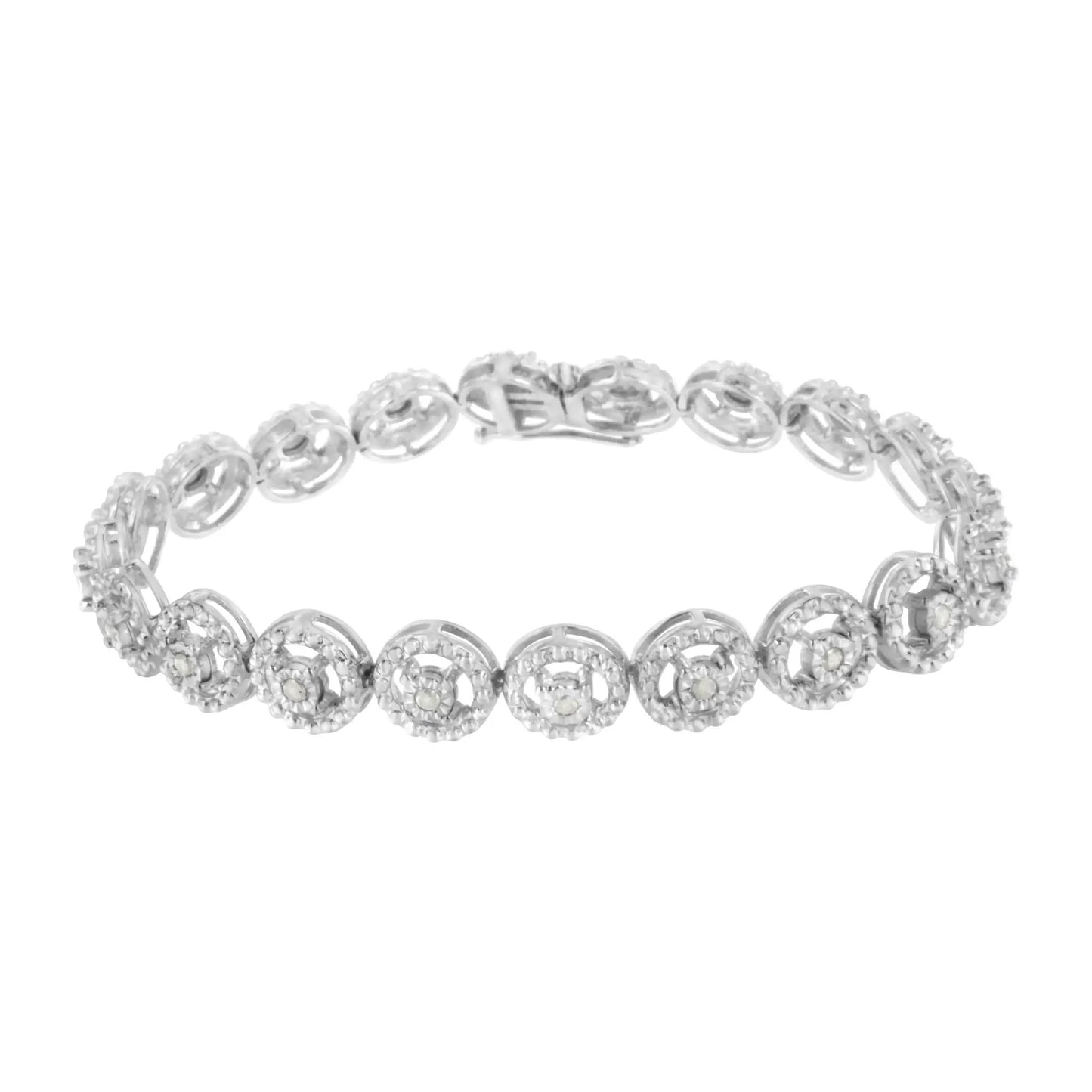 Bracelet .925 Sterling Silver diamond nested circle open-wheel design, 7in fashion link on Tampa Home & Garden Store