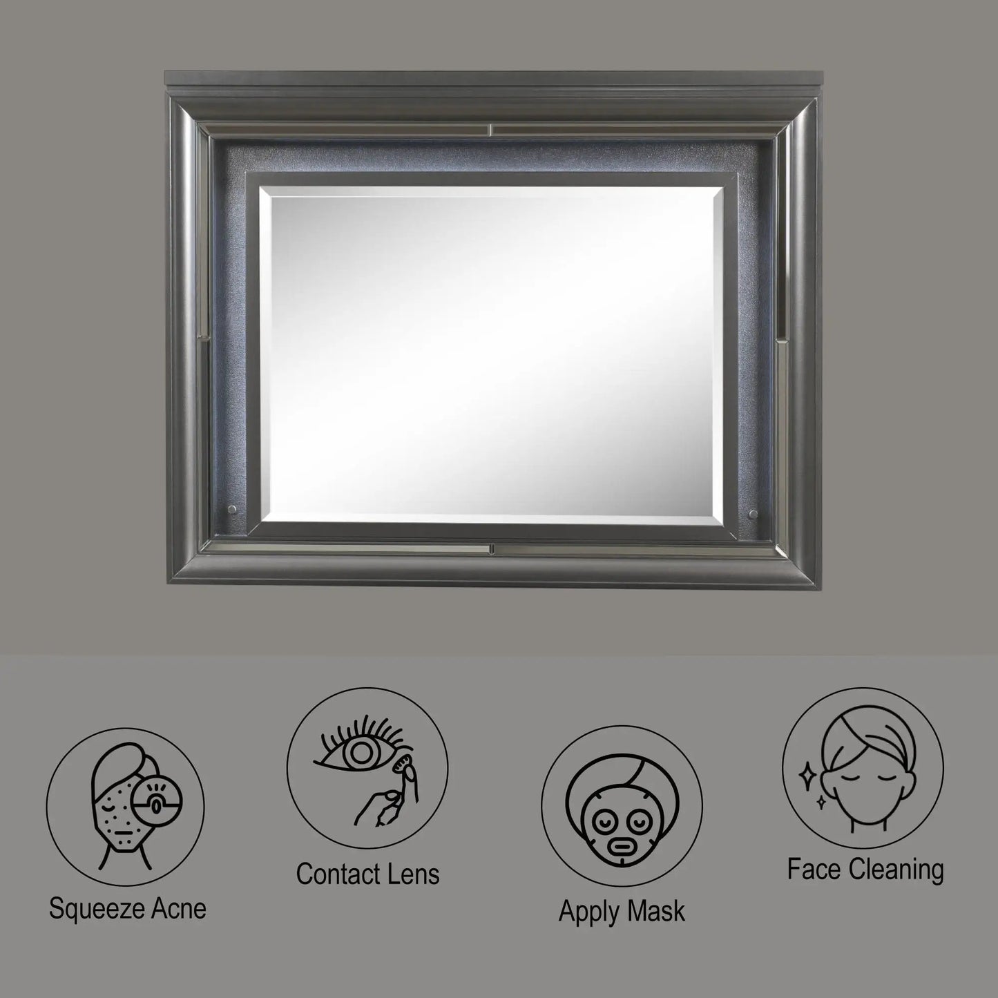 Sawyer Metallic Mirror With LED Lighting Gray