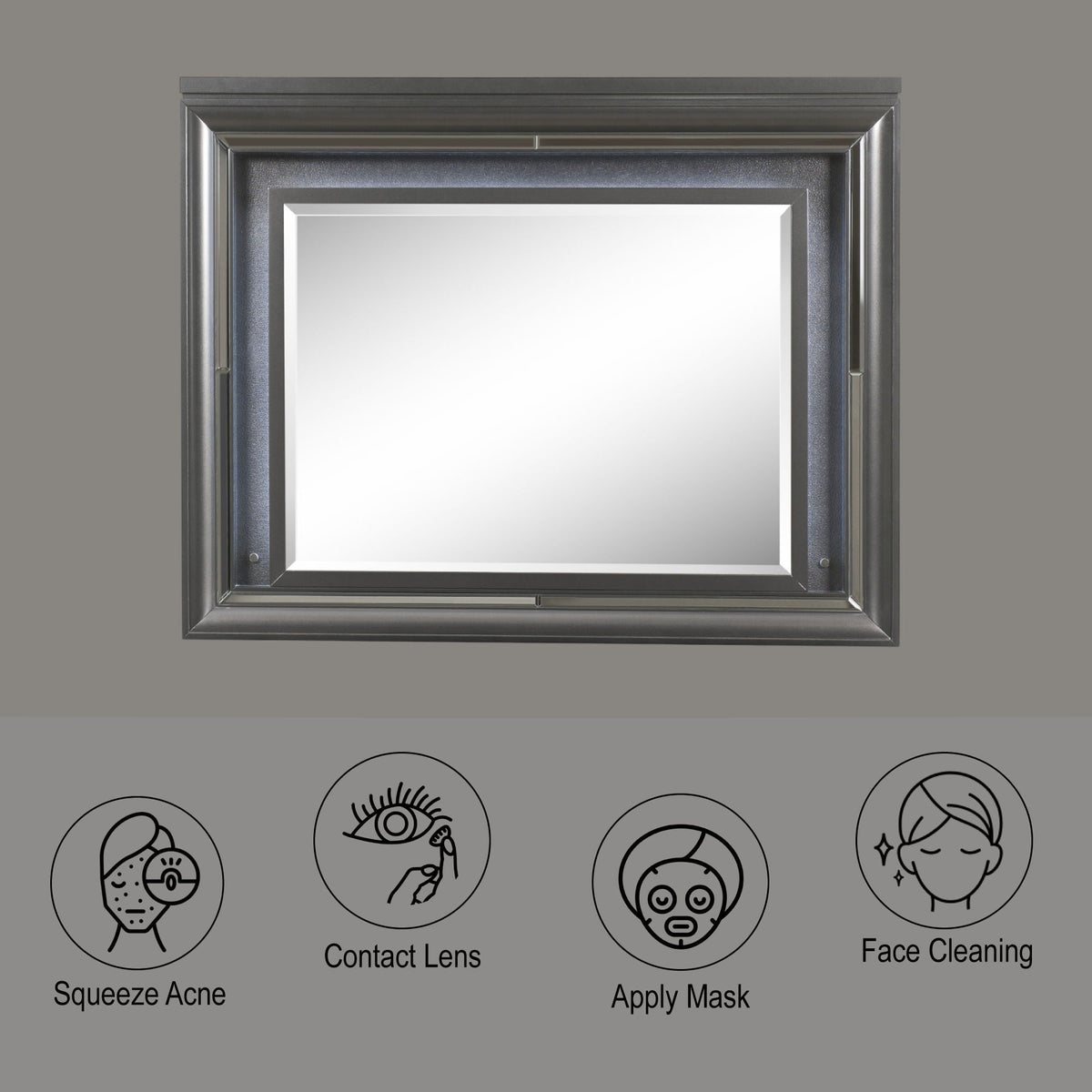 Sawyer Metallic Mirror with LED Lighting dark gray metal frame HouseOfZazla on Tampa Home & Garden Store