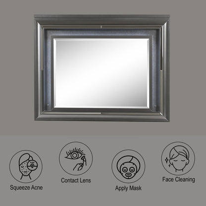 Sawyer Metallic Mirror with LED Lighting dark gray metal frame HouseOfZazla on Tampa Home & Garden Store
