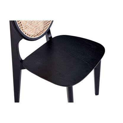 Rattan cane backrest dining chair with black solid wood frame and natural cane back, 1 chair on Tampa Home & Garden Store