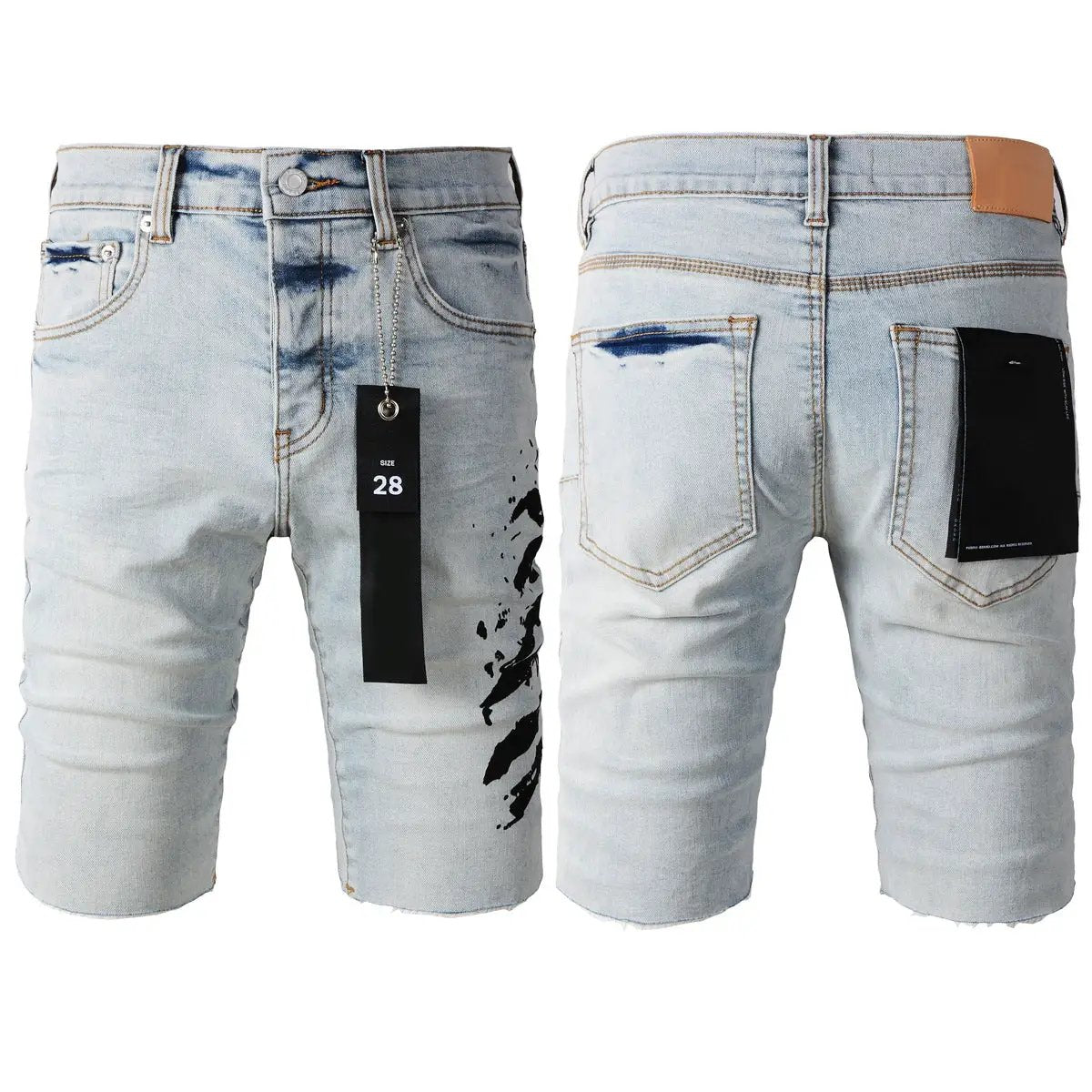 Personal Leisure washed light color jeans shorts size 28 with paint accents and leather patch on Tampa Home & Garden Store