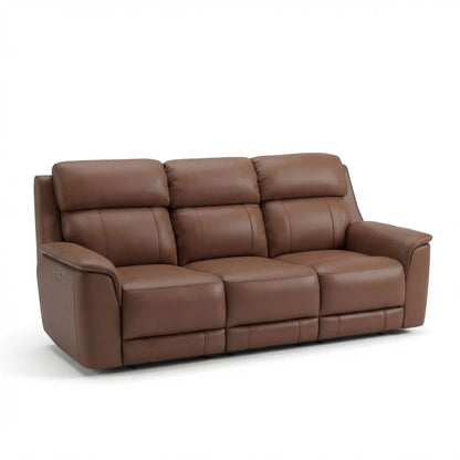 Oslo dual power reclining sofa brown leather upholstery, 3-seat design on Tampa Home & Garden Store
