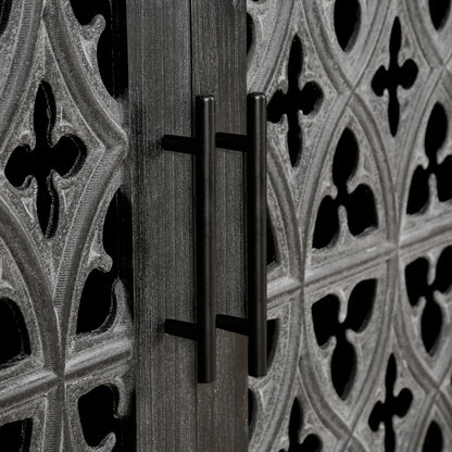 Hollow Four Door Antique Cabinet dark wood with lattice panels by HouseOfZazla on Tampa Home & Garden Store