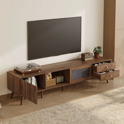 Doors TV Stand by Unique Piece Furniture in natural wood with cabinets and shelves on Tampa Home & Garden Store