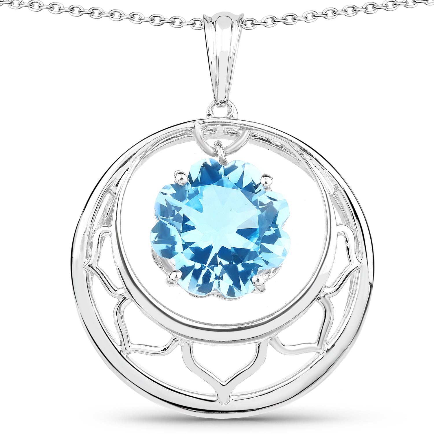 8.75ct Swiss Blue Topaz Pendant in .925 sterling silver with circular frame chain on Tampa Home & Garden Store