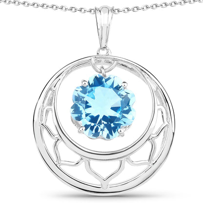 8.75ct Swiss Blue Topaz Pendant in .925 sterling silver with circular frame chain on Tampa Home & Garden Store