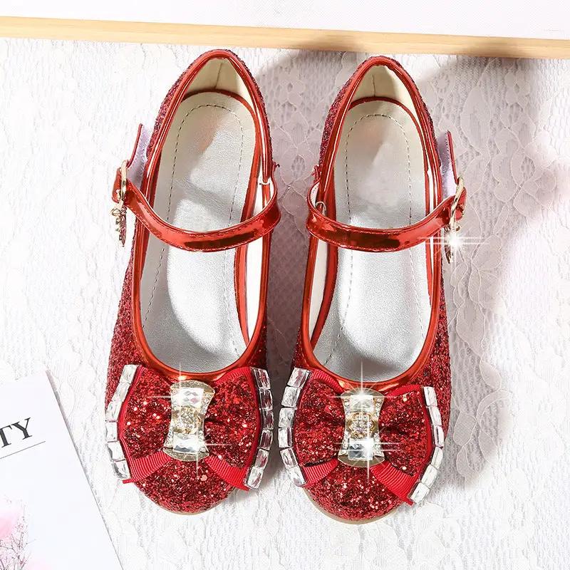 Girls Rhinestone Bow High Heel Shoes Princess