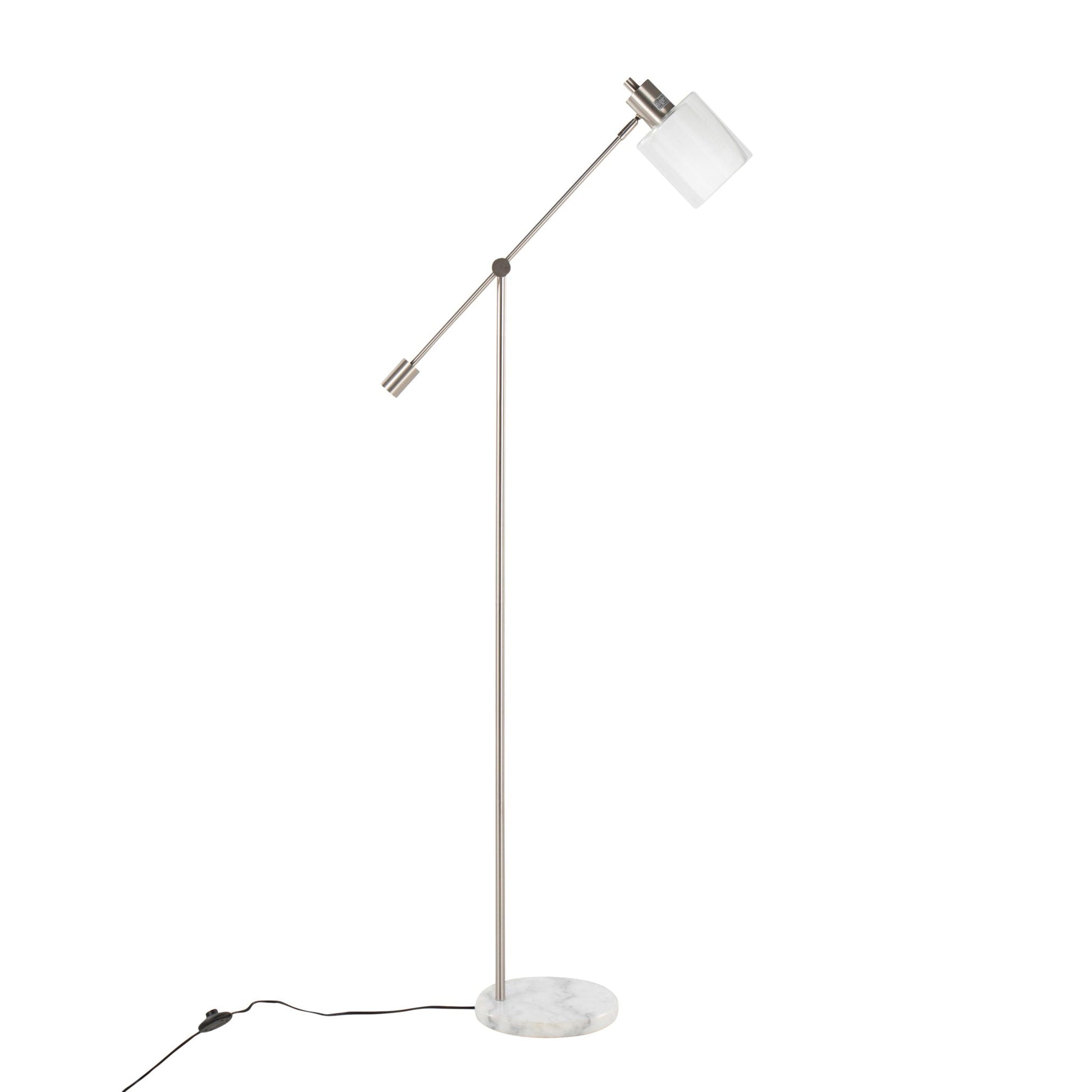 Marcel contemporary glam floor lamp with marble base and adjustable brushed-nickel arms on Tampa Home & Garden Store