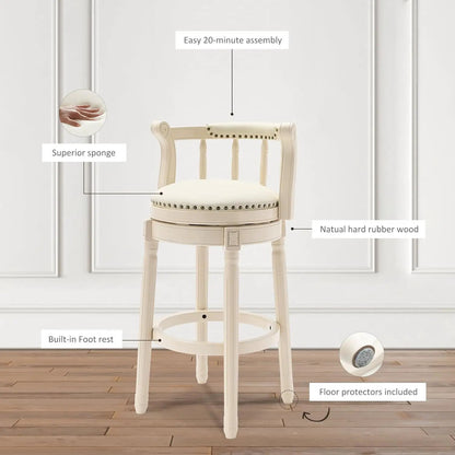Wooden Bar Stool with Swivel and Contoured Back