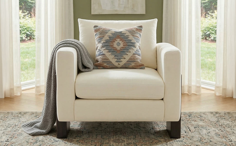 Modern accent chair by HouseOfZazla with white upholstery and rubberwood legs on Tampa Home & Garden Store