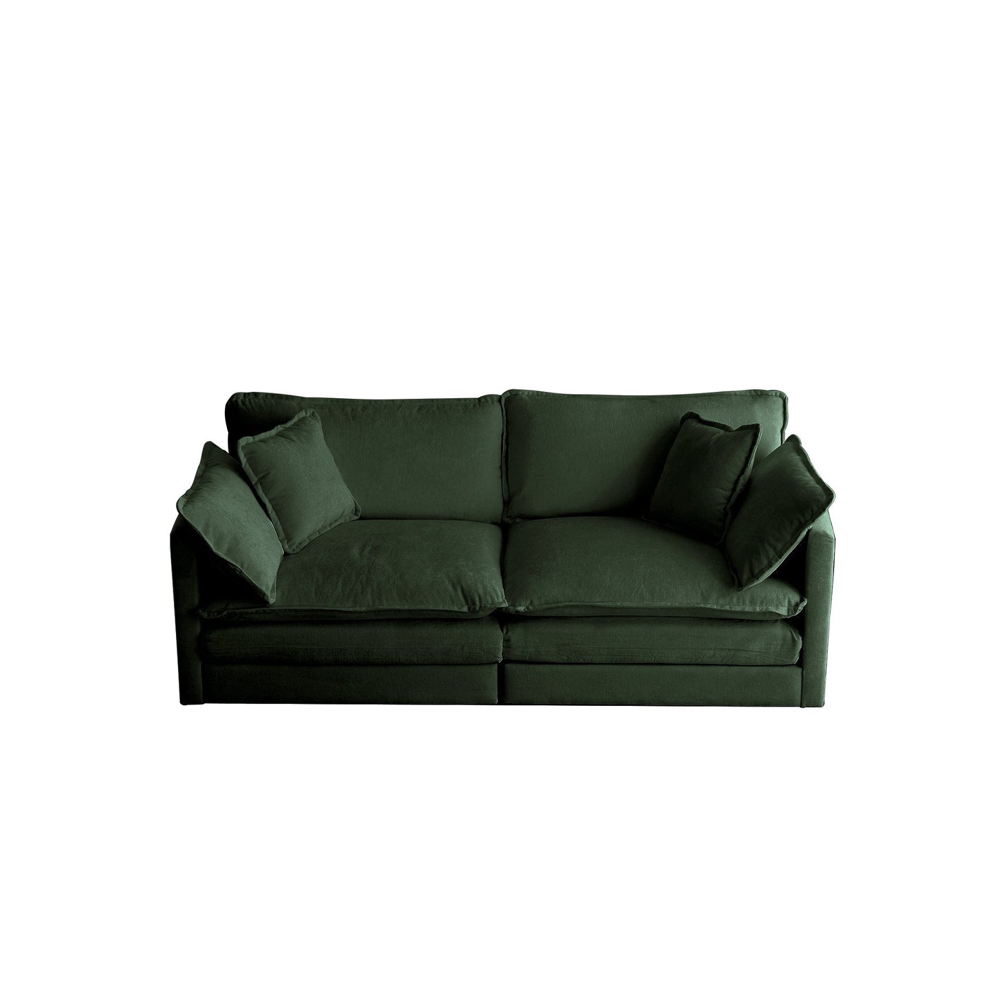 Modern fabric loveseat sofa by HouseOfZazla in deep green velvet, stationary two-seat on Tampa Home & Garden Store