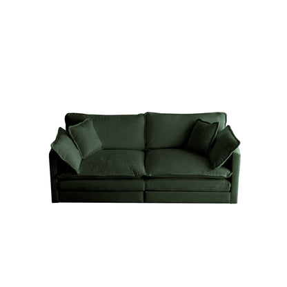 Modern fabric loveseat sofa by HouseOfZazla in deep green velvet, stationary two-seat on Tampa Home & Garden Store
